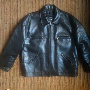 Black Leather Biker / Moto / Bomber Jacket Size L / XL Silver Hardware Zippers